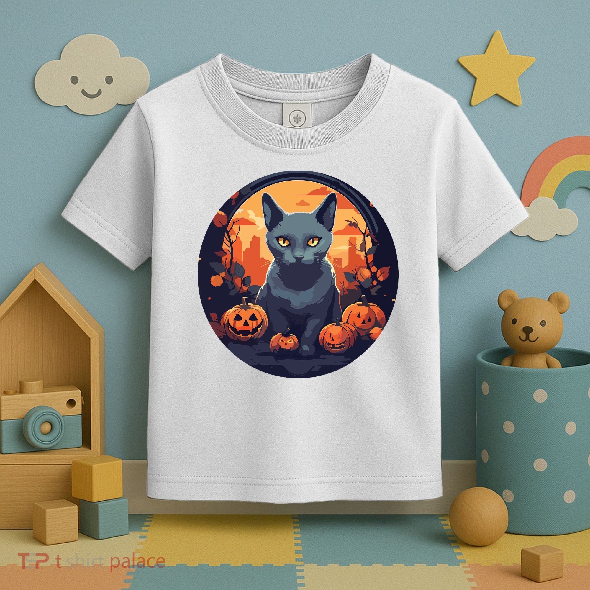 Russian Blue Cat Halloween Pumpkin Love Cats Toddler T-Shirt