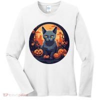 Russian Blue Cat Halloween Pumpkin Love Cats Women's Long Sleeve Shirt thumb 0