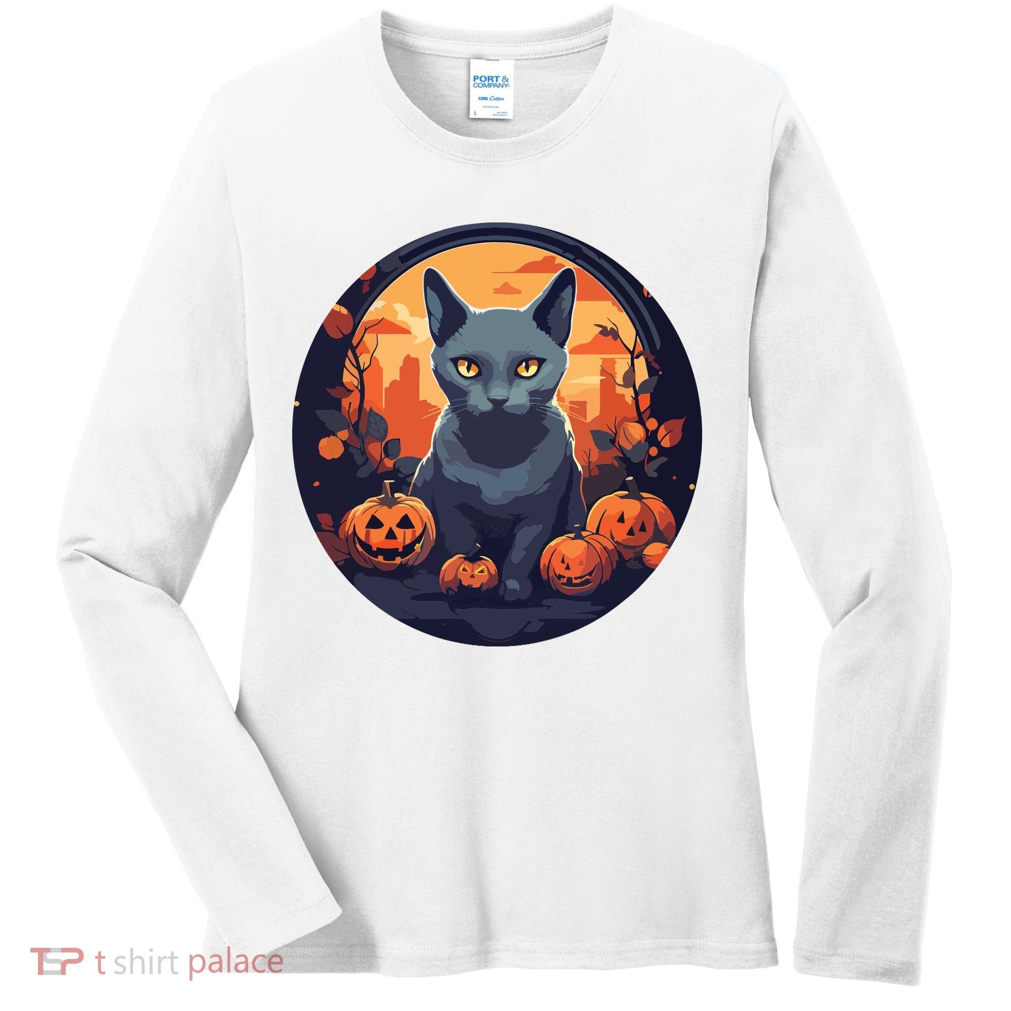 Russian Blue Cat Halloween Pumpkin Love Cats Women's Long Sleeve Shirt