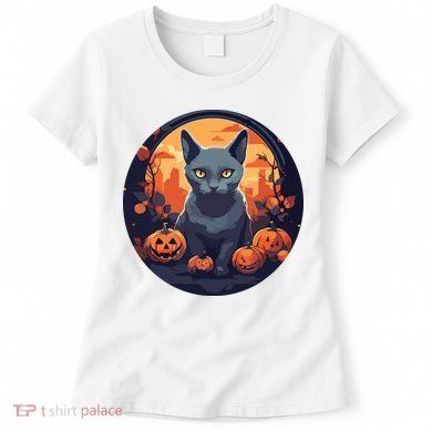 Russian Blue Cat Halloween Pumpkin Love Cats Women's T-Shirt