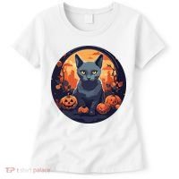 Russian Blue Cat Halloween Pumpkin Love Cats Women's T-Shirt thumb 0