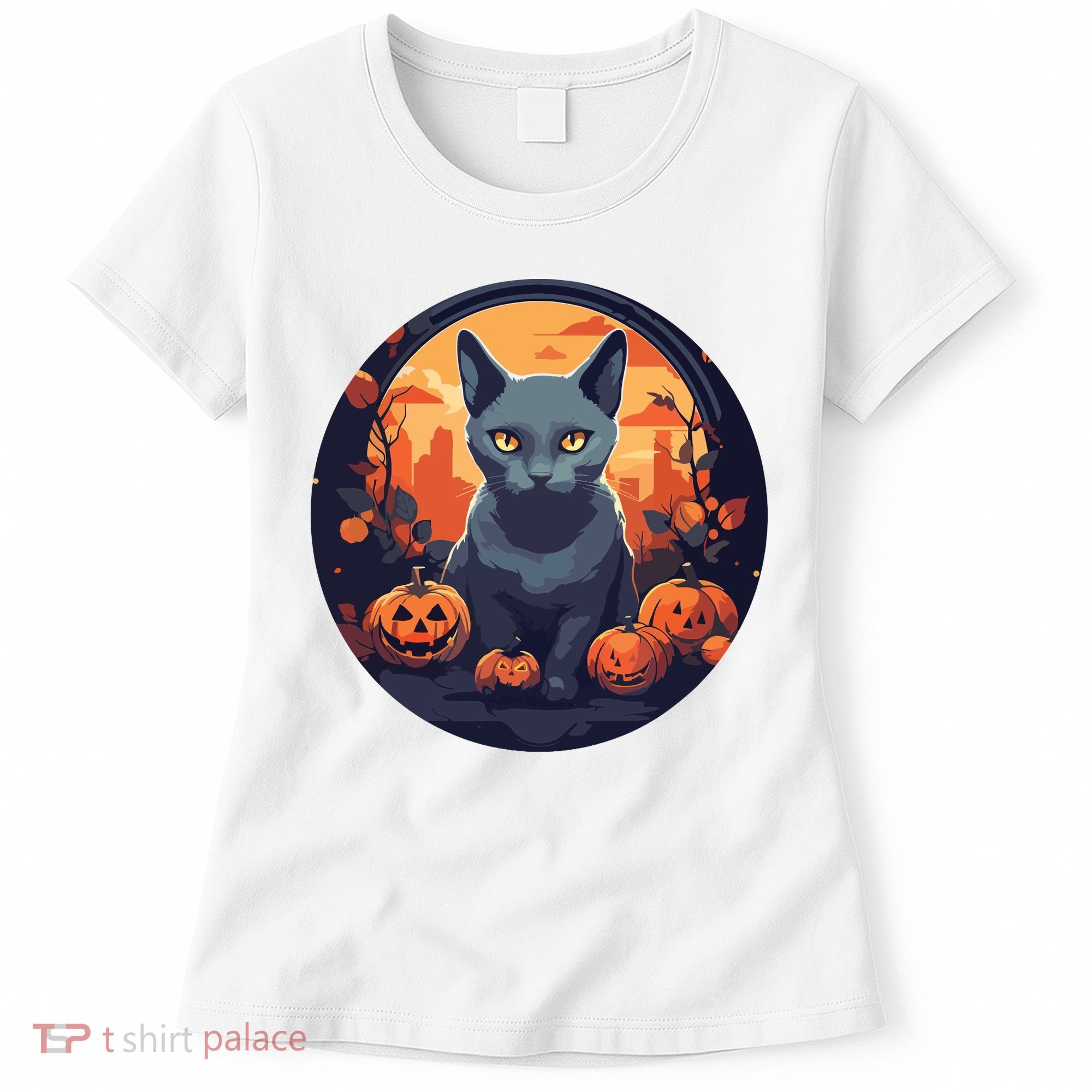 Russian Blue Cat Halloween Pumpkin Love Cats Women's T-Shirt
