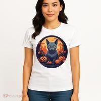 Russian Blue Cat Halloween Pumpkin Love Cats Women's T-Shirt thumb 4