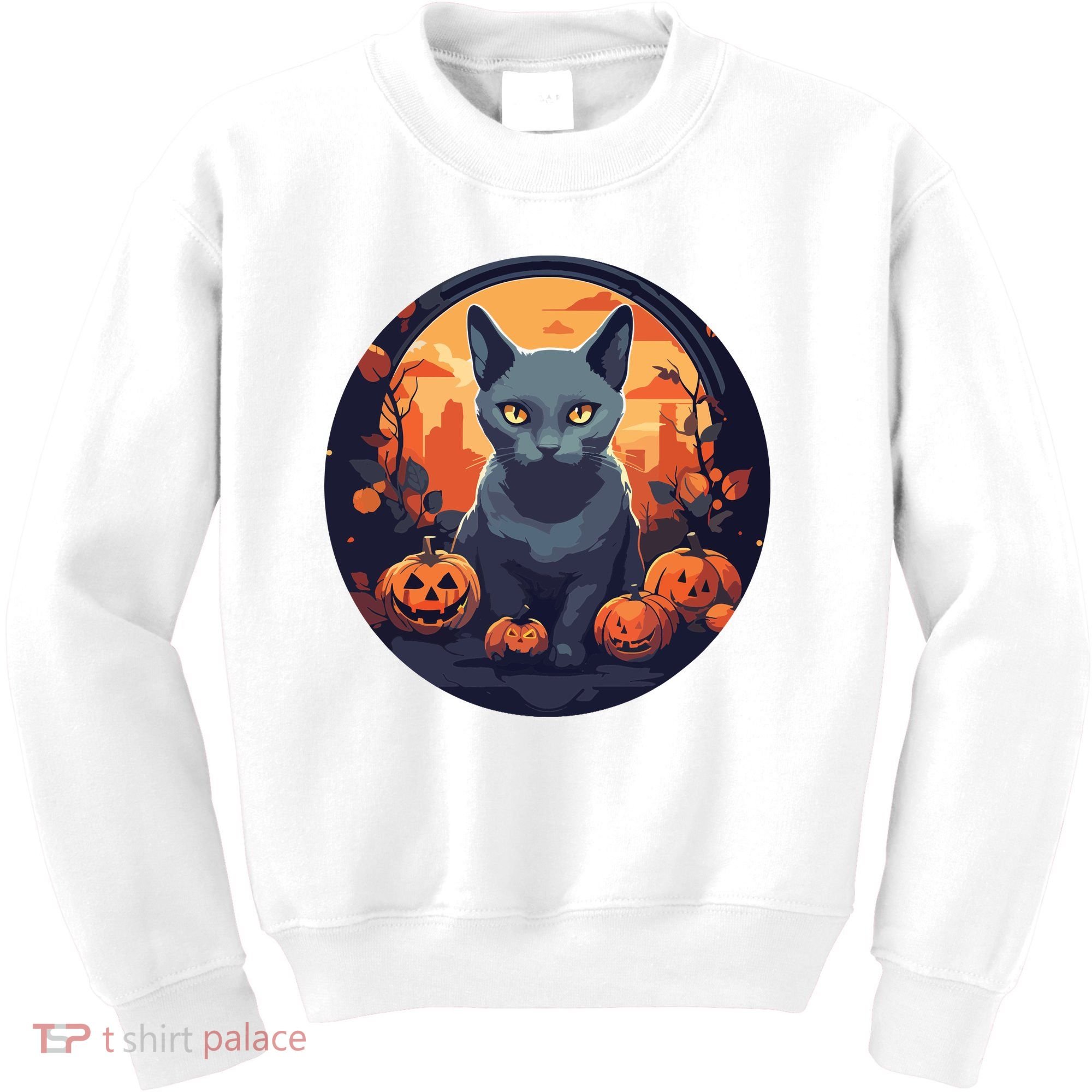 Russian Blue Cat Halloween Pumpkin Love Cats Kids Sweatshirt