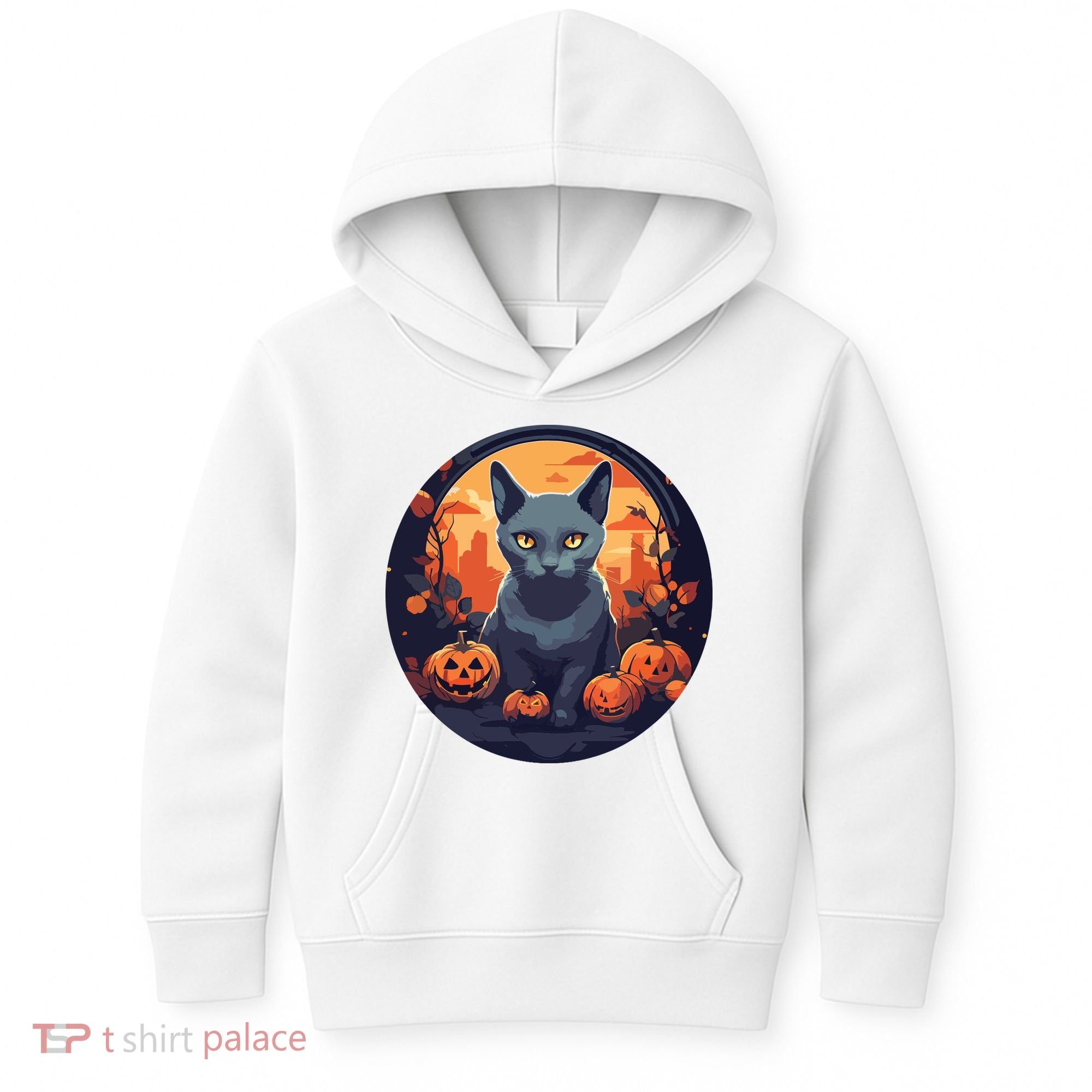 Russian Blue Cat Halloween Pumpkin Love Cats Kids Hoodie