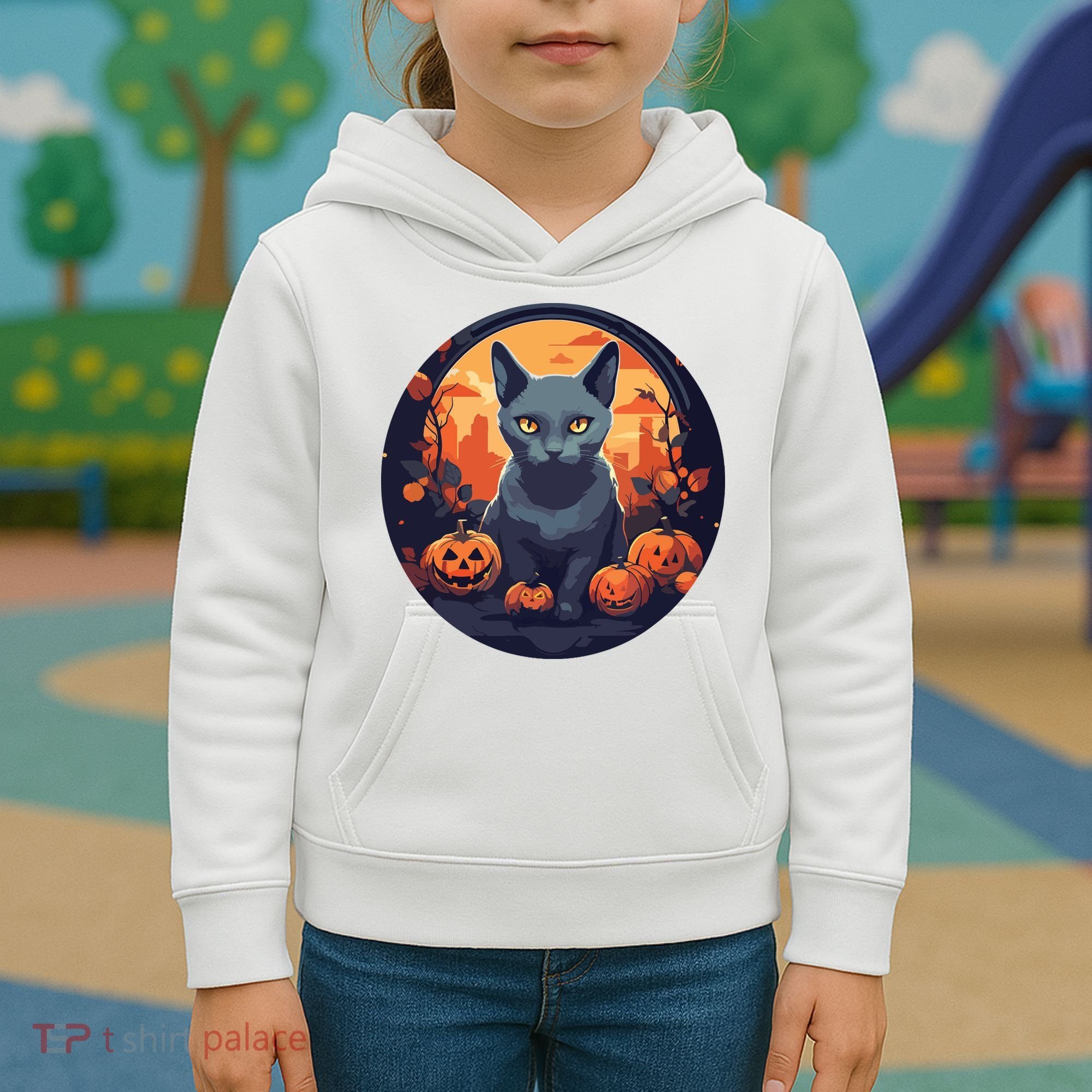 Russian Blue Cat Halloween Pumpkin Love Cats Kids Hoodie