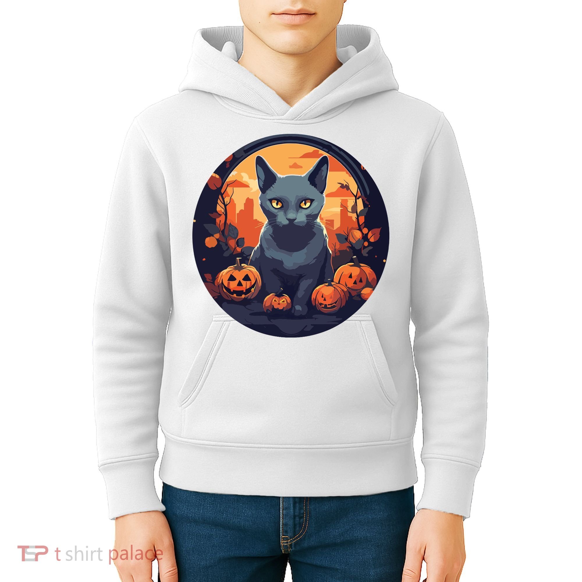 Russian Blue Cat Halloween Pumpkin Love Cats Kids Hoodie