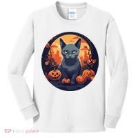 Russian Blue Cat Halloween Pumpkin Love Cats Kids Long Sleeve Shirt thumb 0