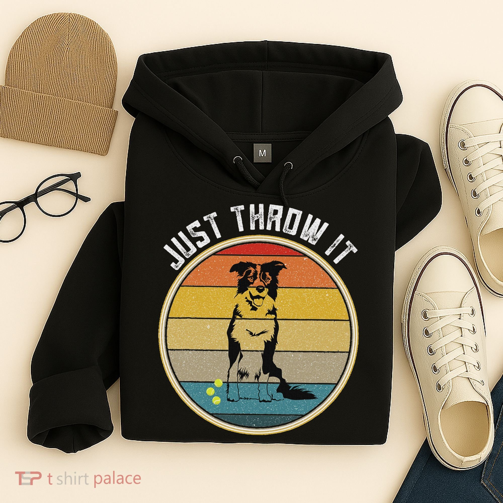 Retro Border Collie Lover Just Throw It Border Collie Mom Hoodie