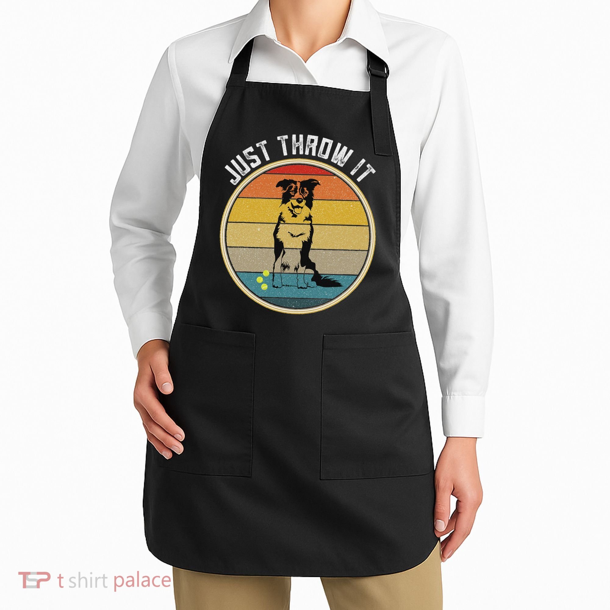 Retro Border Collie Lover Just Throw It Border Collie Mom Apron