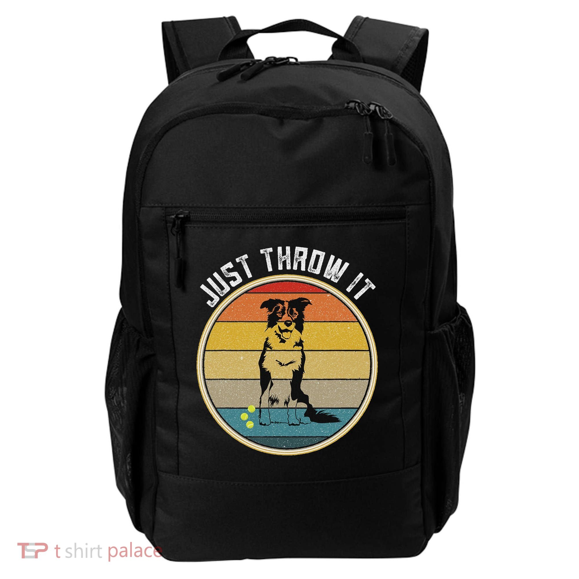 Retro Border Collie Lover Just Throw It Border Collie Mom Backpack
