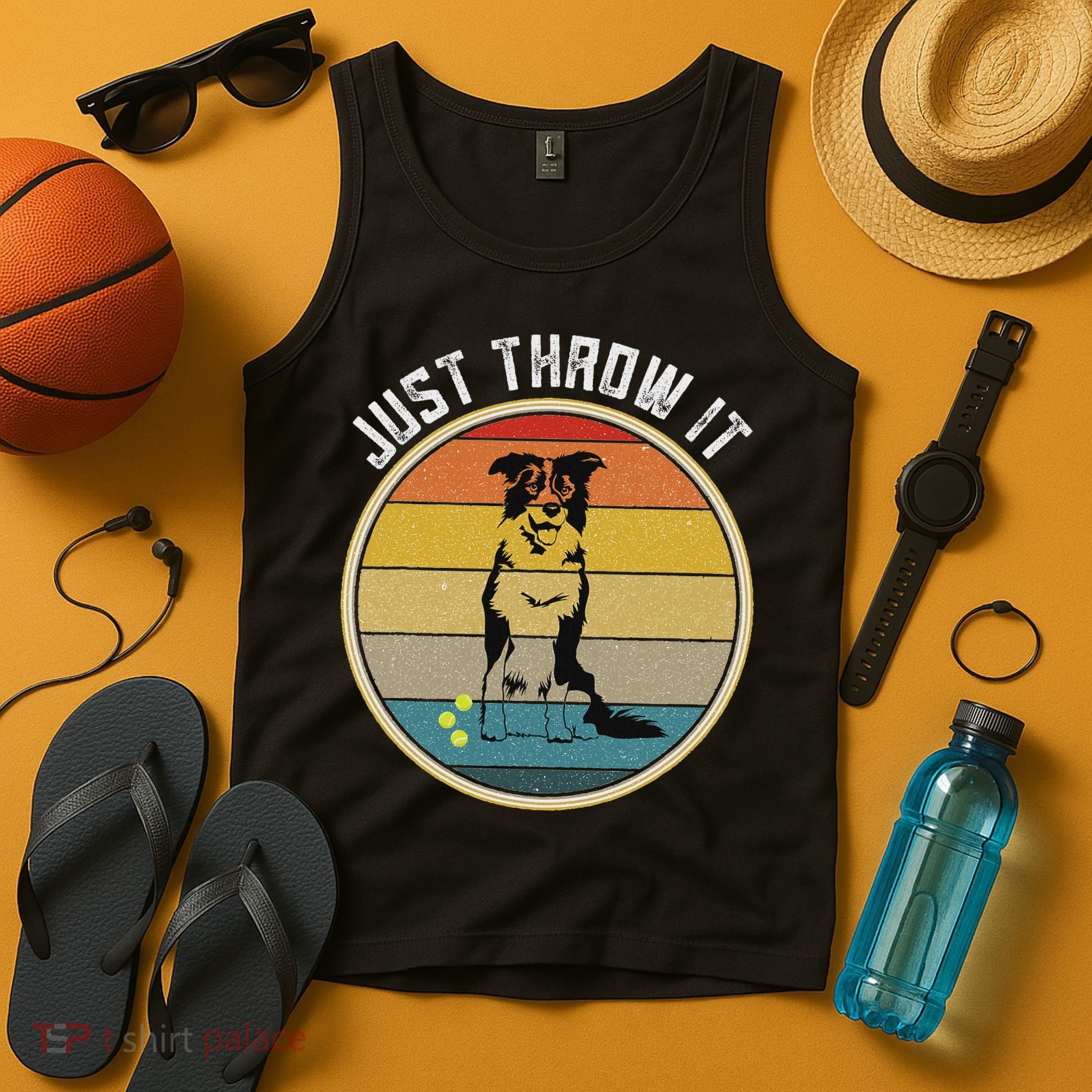 Retro Border Collie Lover Just Throw It Border Collie Mom Tank Top