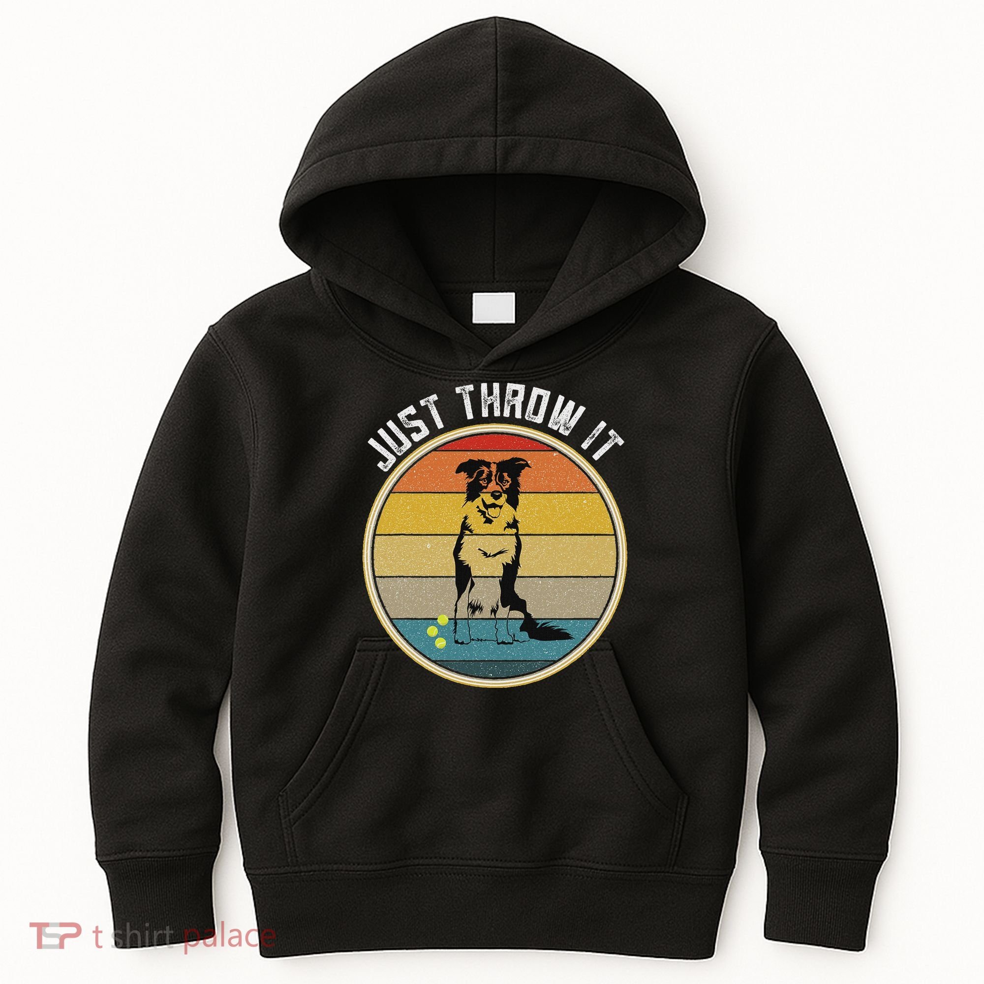 Retro Border Collie Lover Just Throw It Border Collie Mom Kids Hoodie