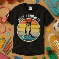 Retro Border Collie Lover Just Throw It Border Collie Mom Kids T-Shirt thumb 3