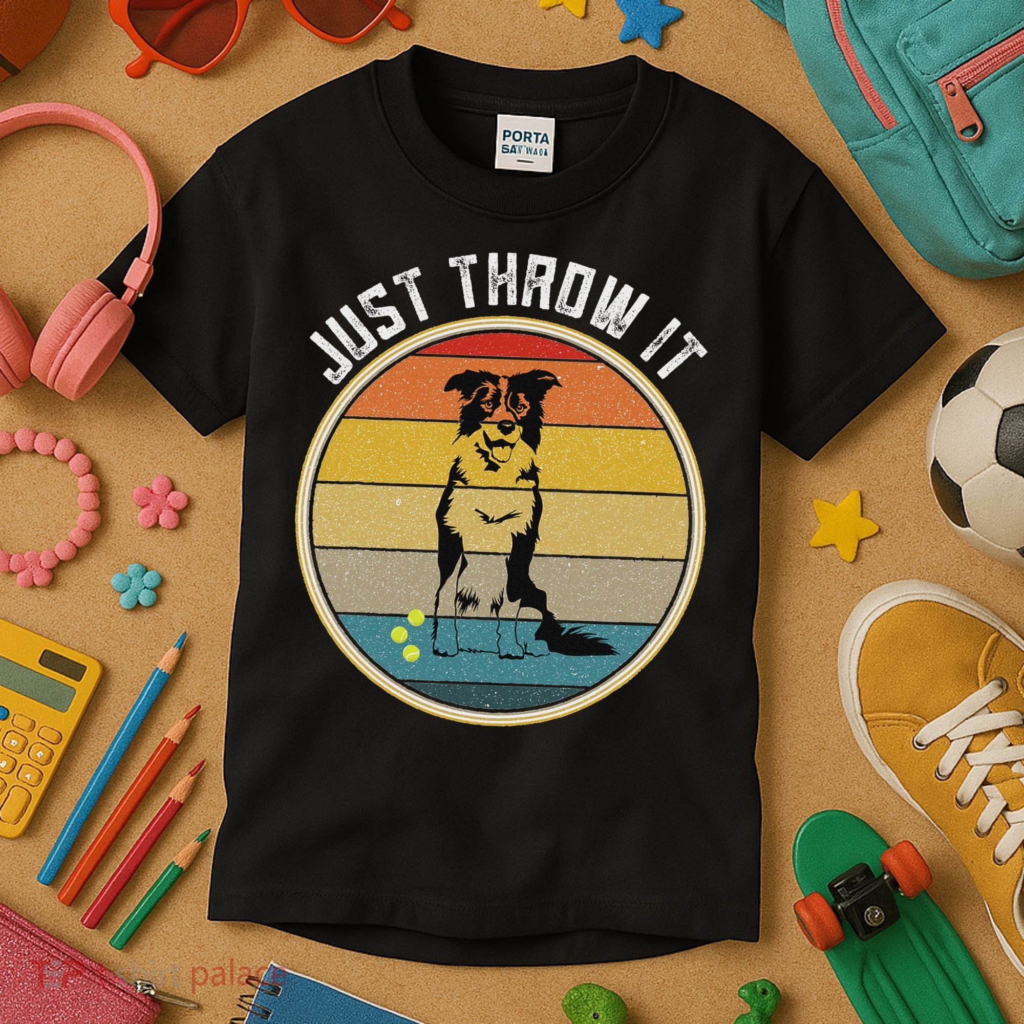 Retro Border Collie Lover Just Throw It Border Collie Mom Kids T-Shirt