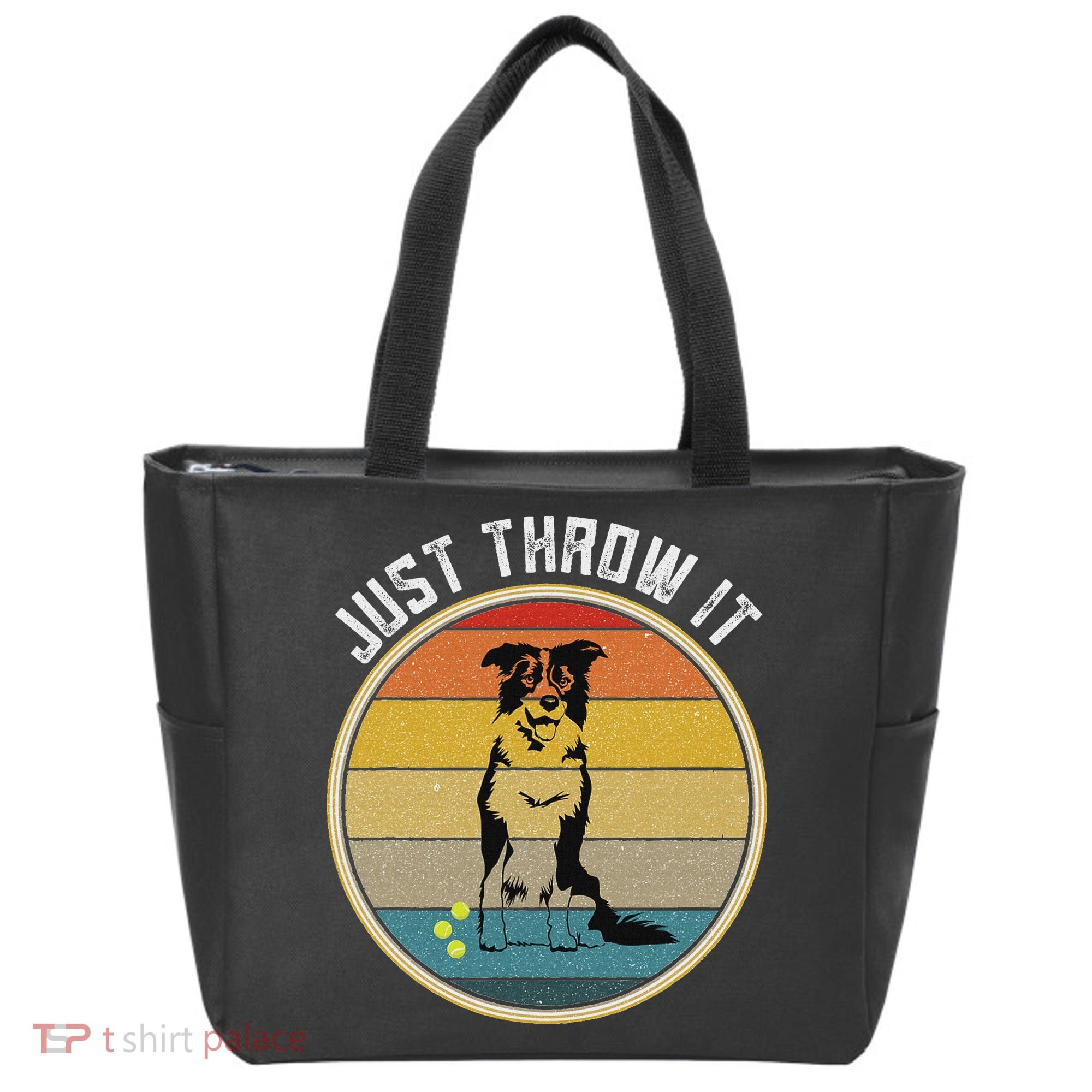 Retro Border Collie Lover Just Throw It Border Collie Mom Tote Bag