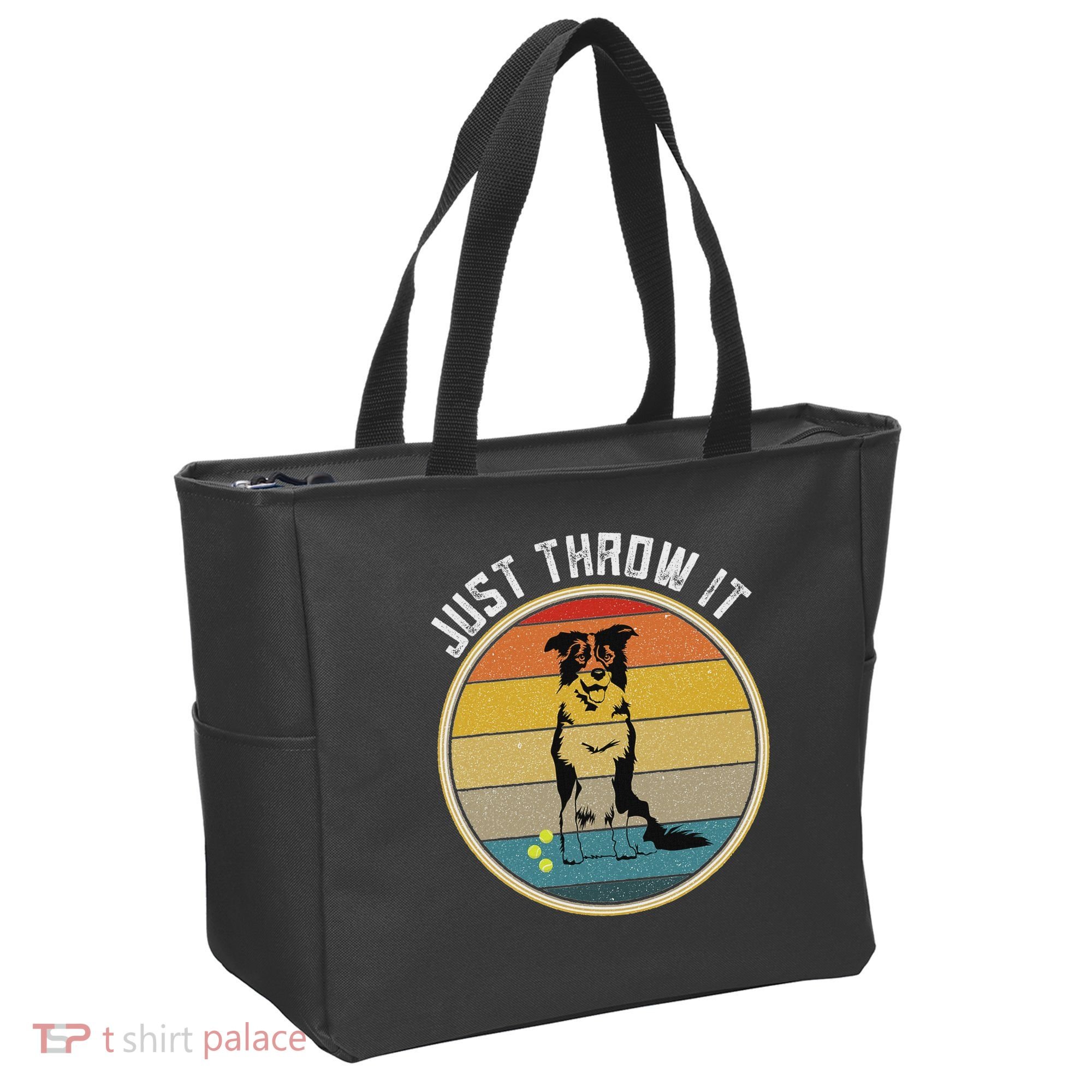 Retro Border Collie Lover Just Throw It Border Collie Mom Tote Bag