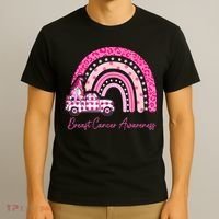 Rainbow Breast Cancer Awareness Pink Gnomes Truck T-Shirt thumb 3