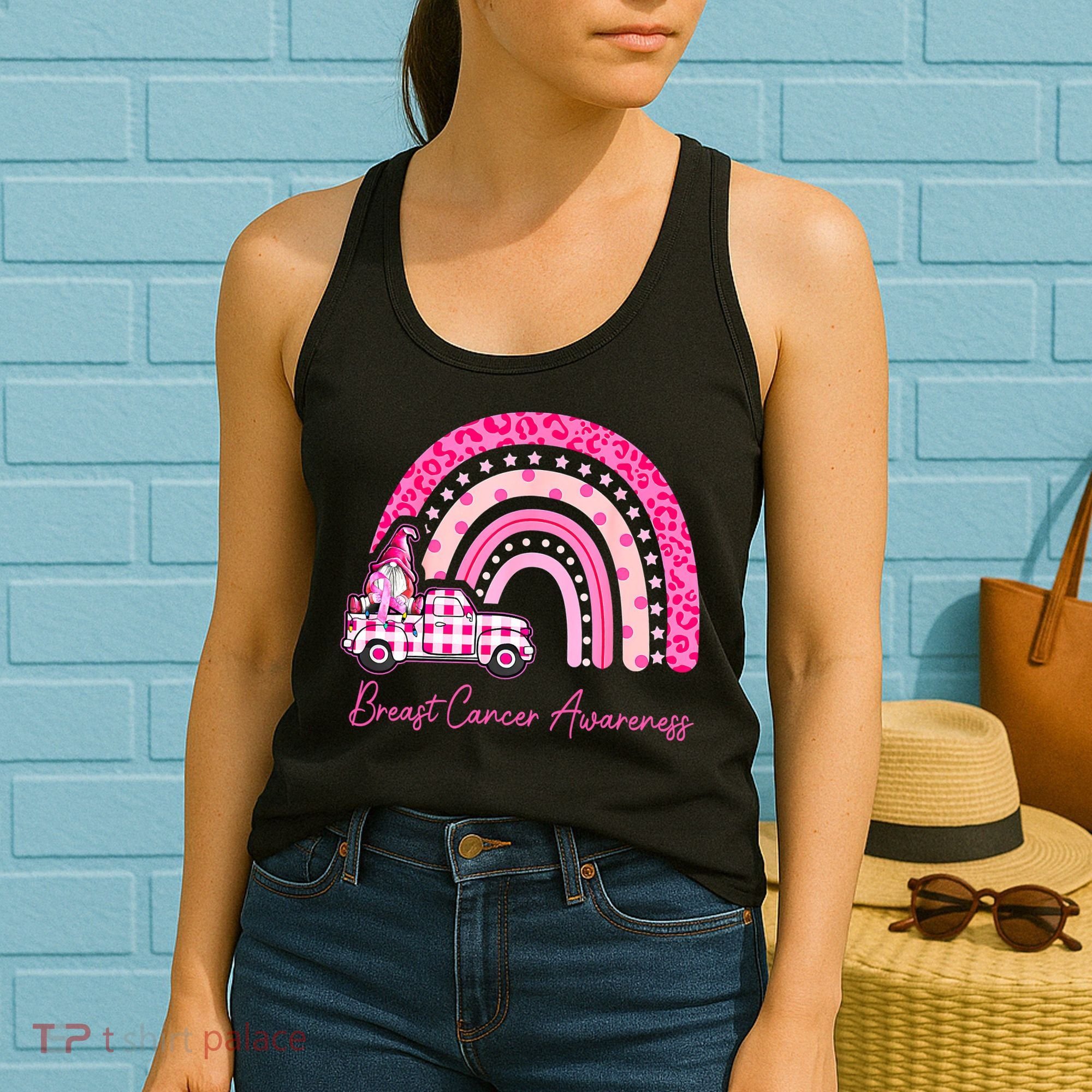Rainbow Breast Cancer Awareness Pink Gnomes Truck Women's Tank Top