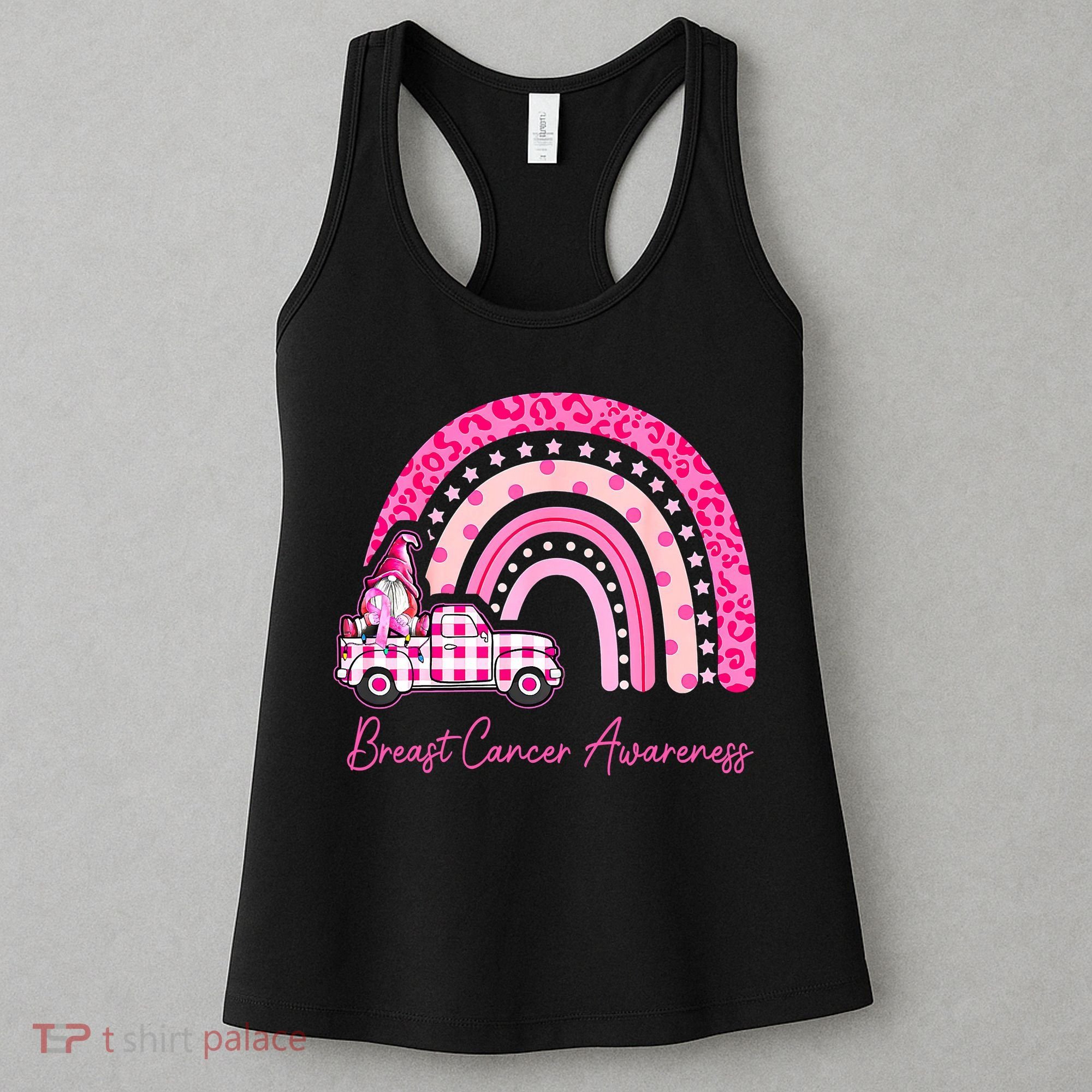 Rainbow Breast Cancer Awareness Pink Gnomes Truck Women's Tank Top