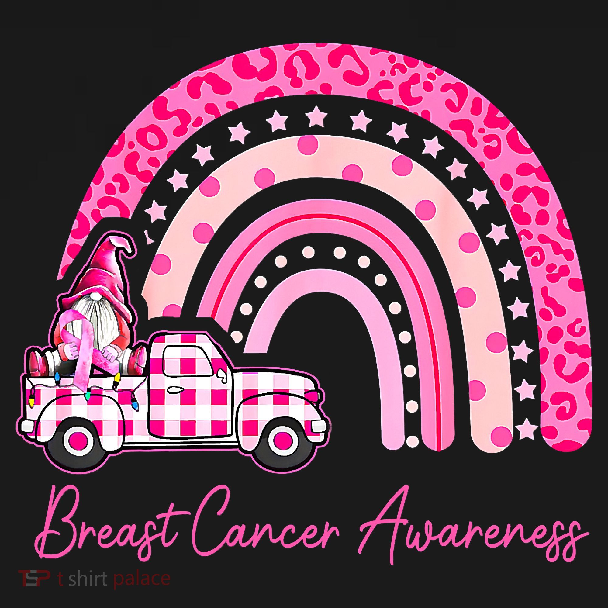 Rainbow Breast Cancer Awareness Pink Gnomes Truck Women's Tank Top