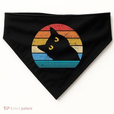 Retro Black Cat Lover Vintage Style Cats Cute Kitty Gift TShirt USA-Made Doggie Bandana