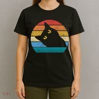 Retro Black Cat Lover Vintage Style Cats Cute Kitty Gift TShirt T-Shirt thumb 4