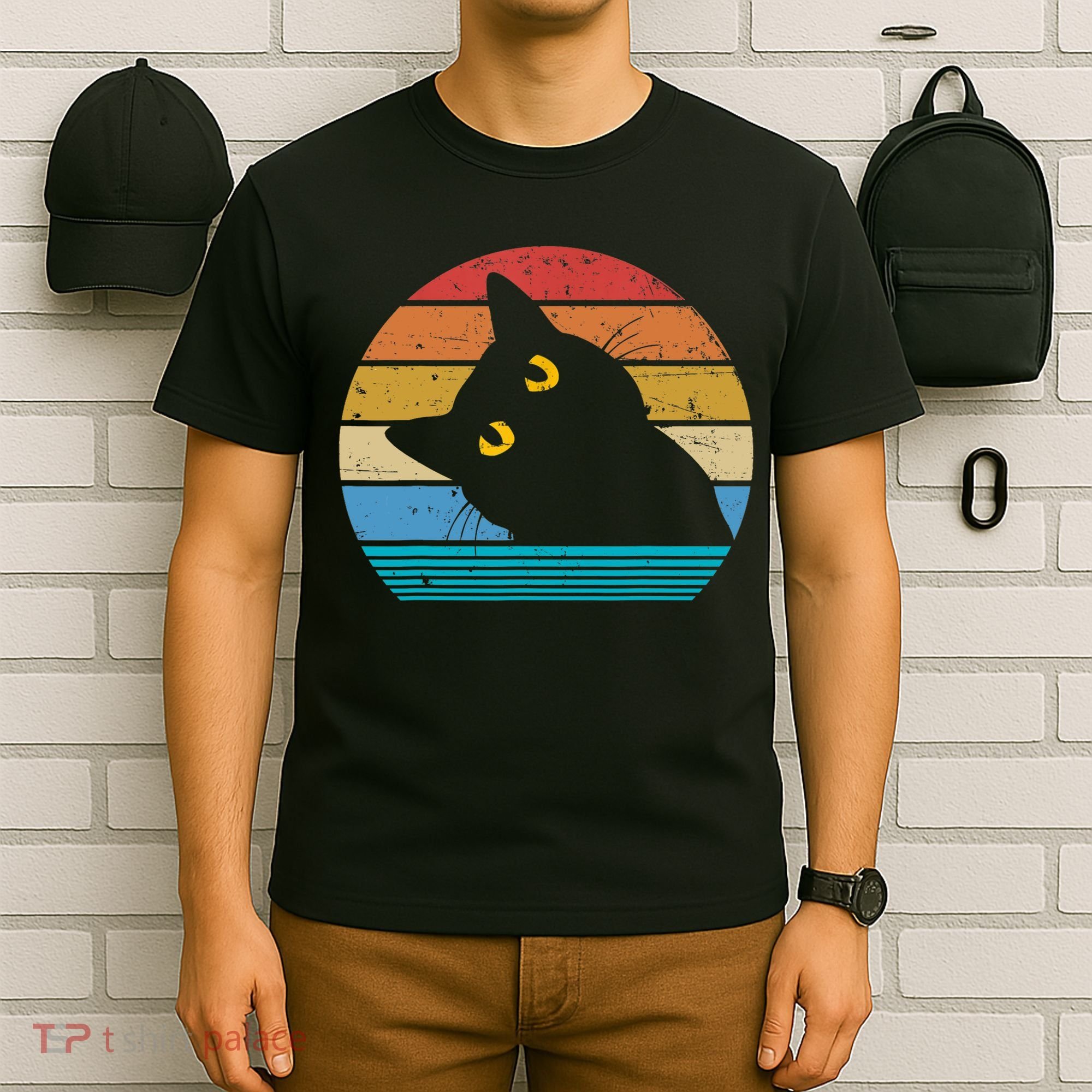 Retro Black Cat Lover Vintage Style Cats Cute Kitty Gift TShirt T-Shirt