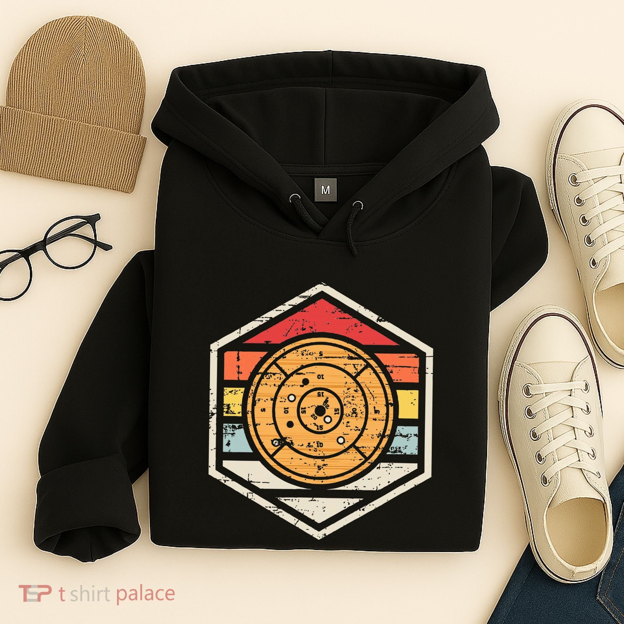 Retro Badge Crokinole Board Hoodie