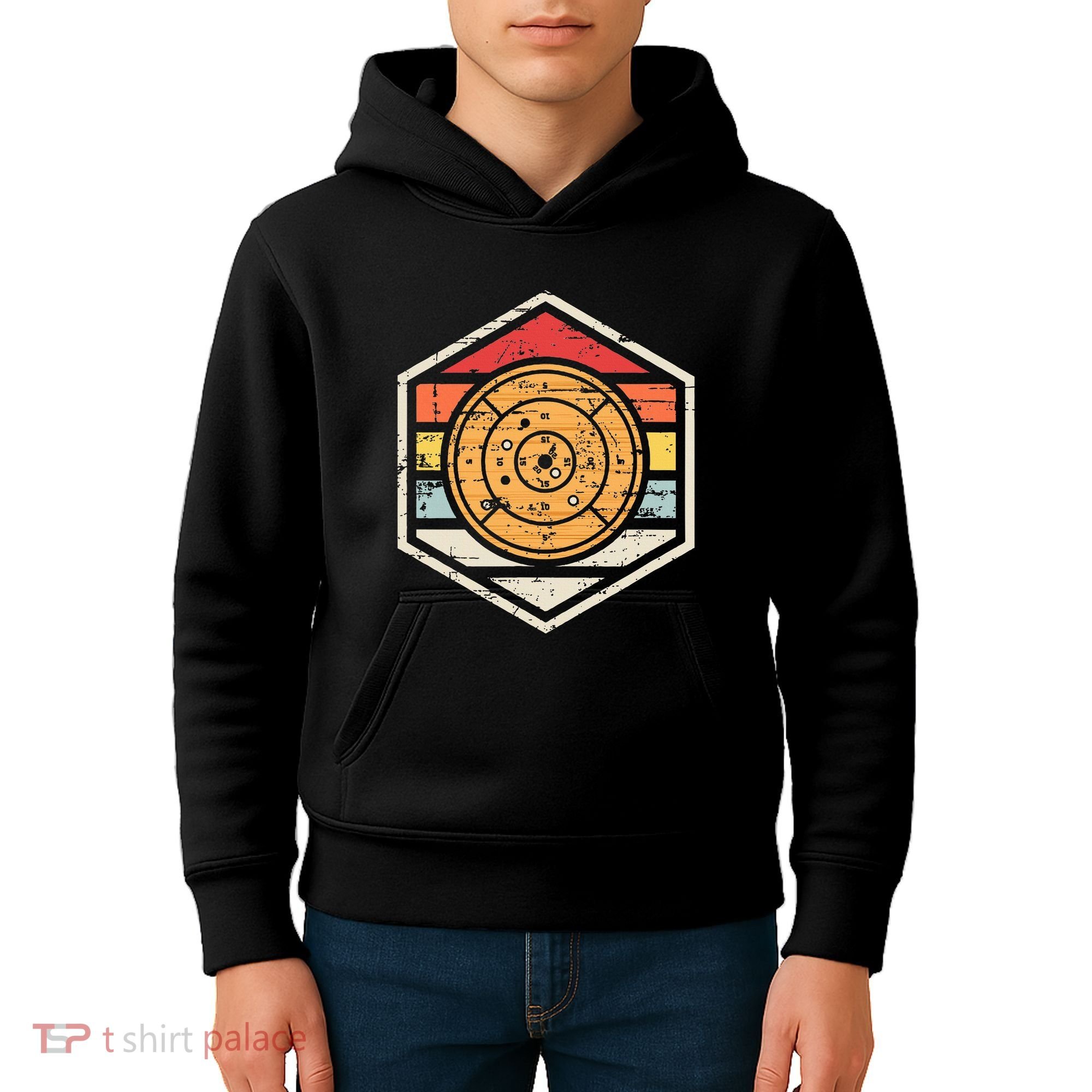 Retro Badge Crokinole Board Kids Hoodie
