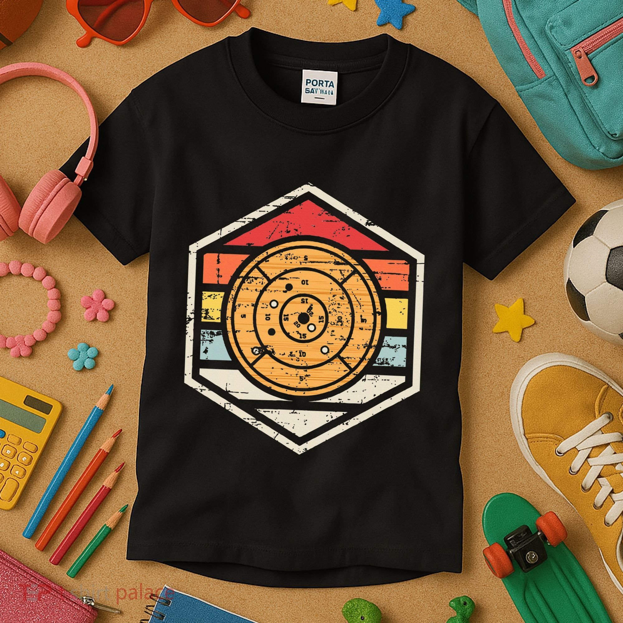 Retro Badge Crokinole Board Kids T-Shirt