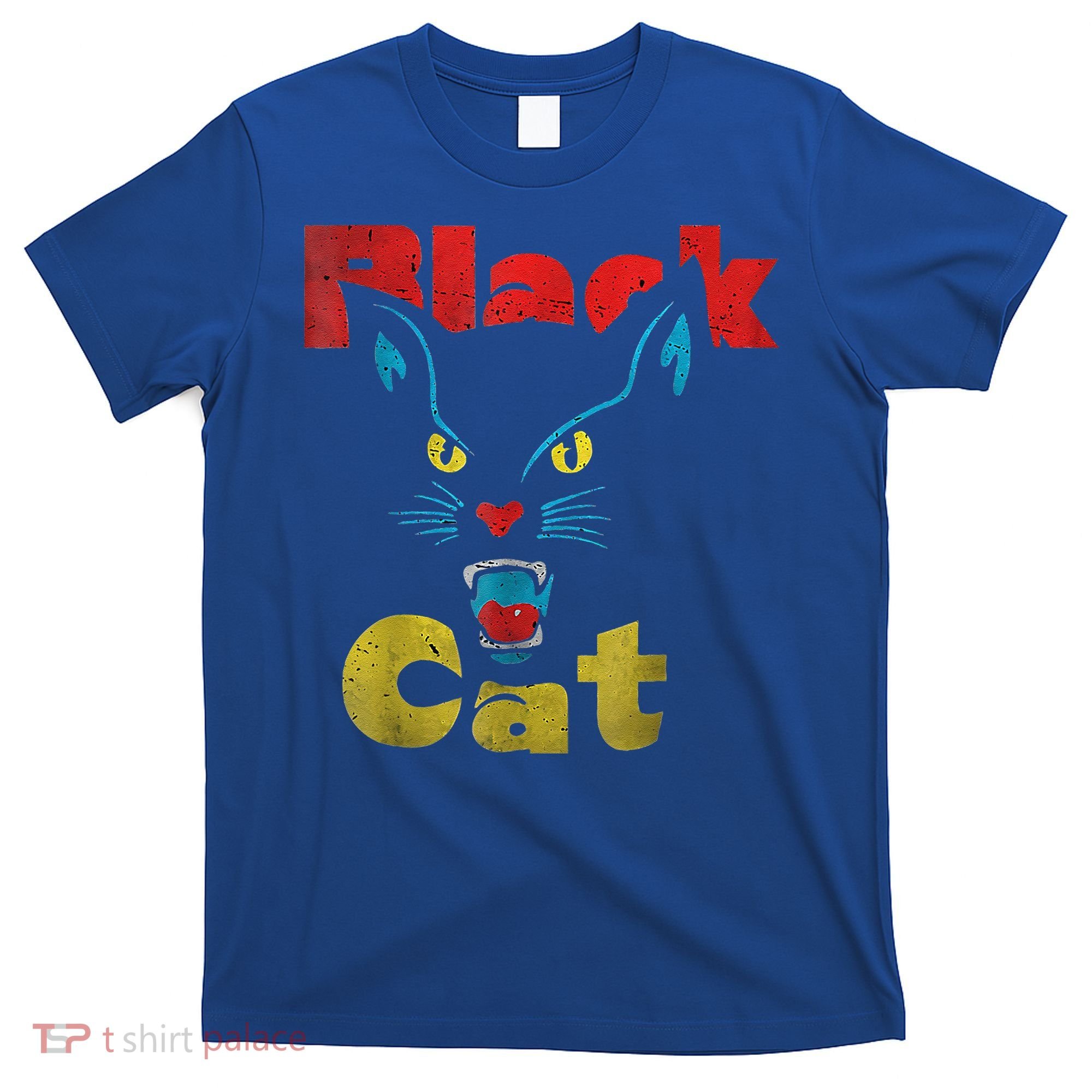 Retro Black Cat Retro Fireworks Vintage Halloween T-Shirt
