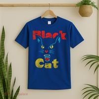 Retro Black Cat Retro Fireworks Vintage Halloween T-Shirt thumb 2