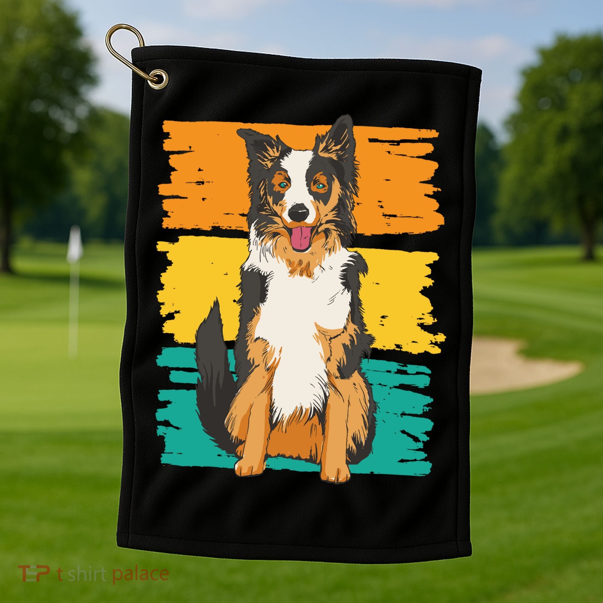Retro Border Collie Golf Towel