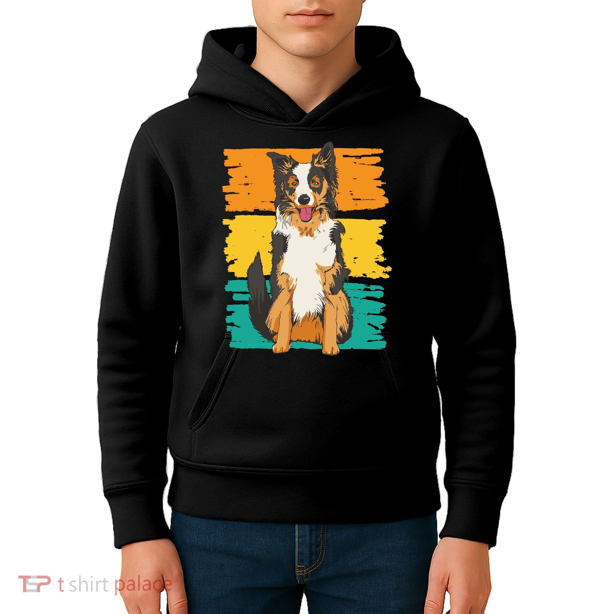 Retro Border Collie Kids Hoodie