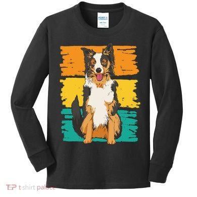 Retro Border Collie Kids Long Sleeve Shirt