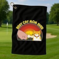Retro Best Cat Mom Ever Golf Towel thumb 1
