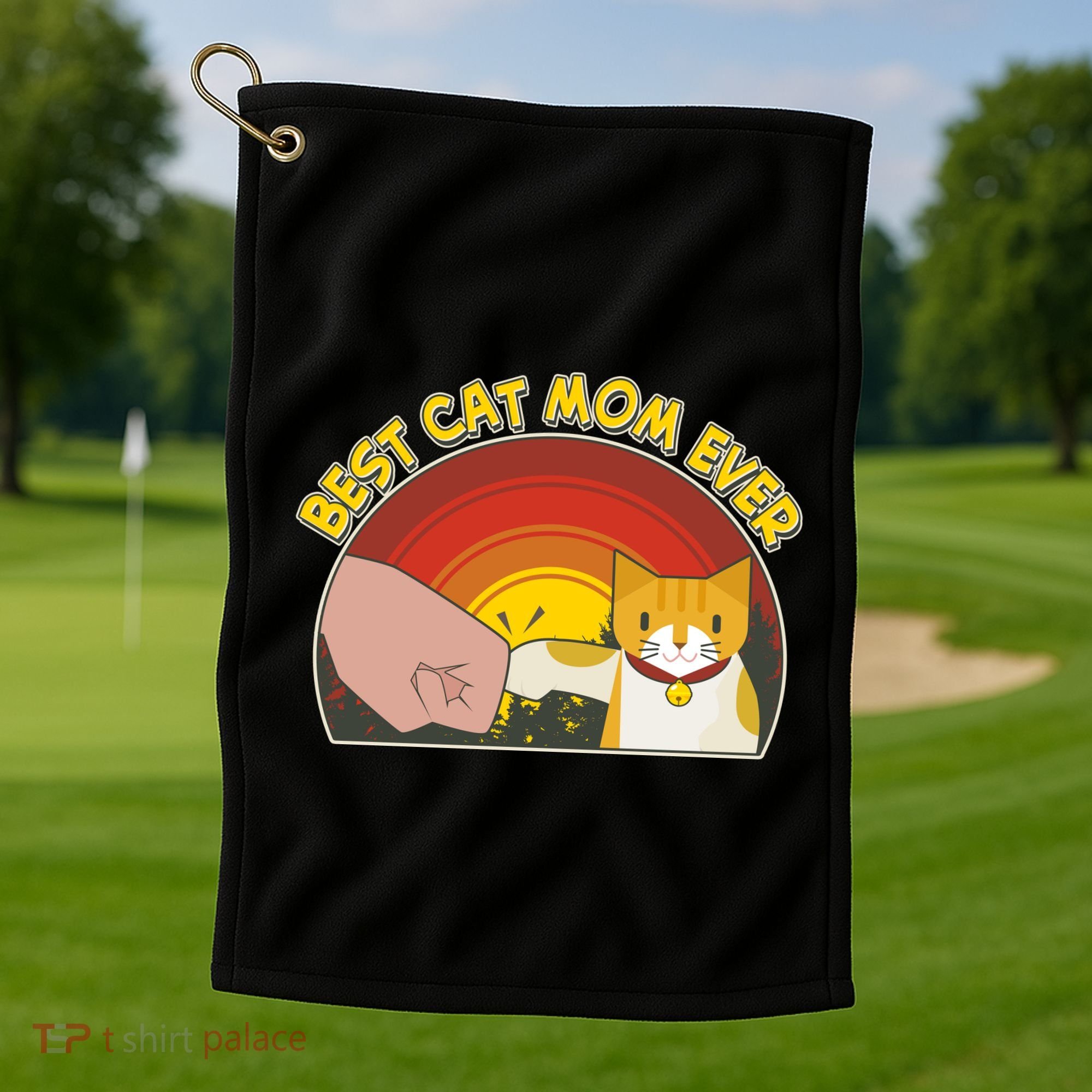 Retro Best Cat Mom Ever Golf Towel