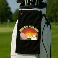 Retro Best Cat Mom Ever Golf Towel thumb 2