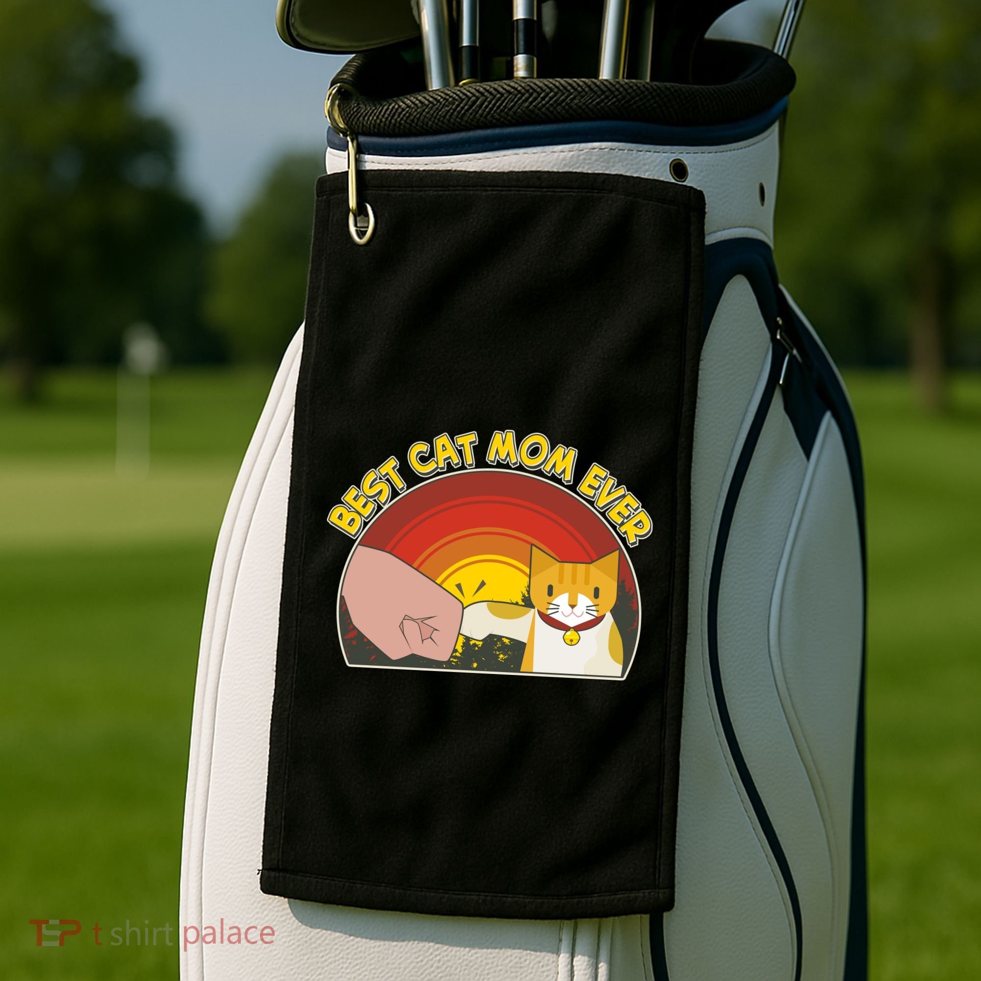 Retro Best Cat Mom Ever Golf Towel
