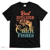 Reel Bitches Catch Fishes Funny Retro Fishing T-Shirt thumb 0