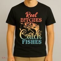 Reel Bitches Catch Fishes Funny Retro Fishing T-Shirt thumb 3
