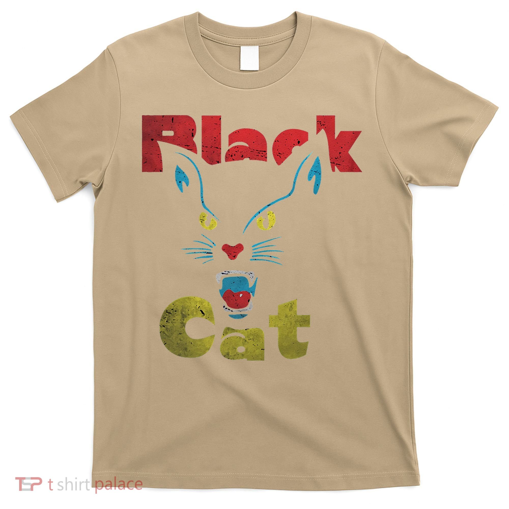 Retro Black Cat Retro Fireworks Vintage Halloween 70s T-Shirt