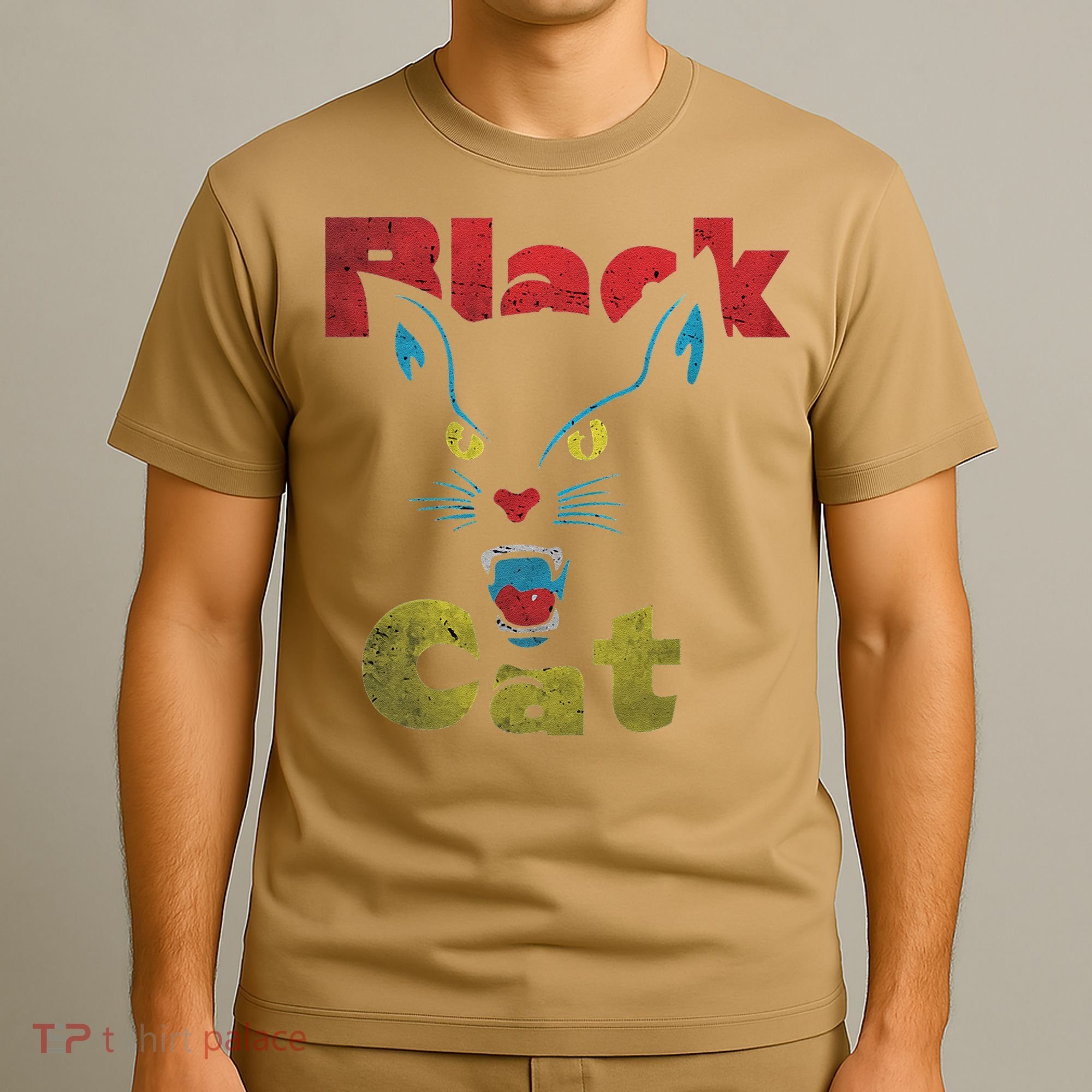Retro Black Cat Retro Fireworks Vintage Halloween 70s T-Shirt
