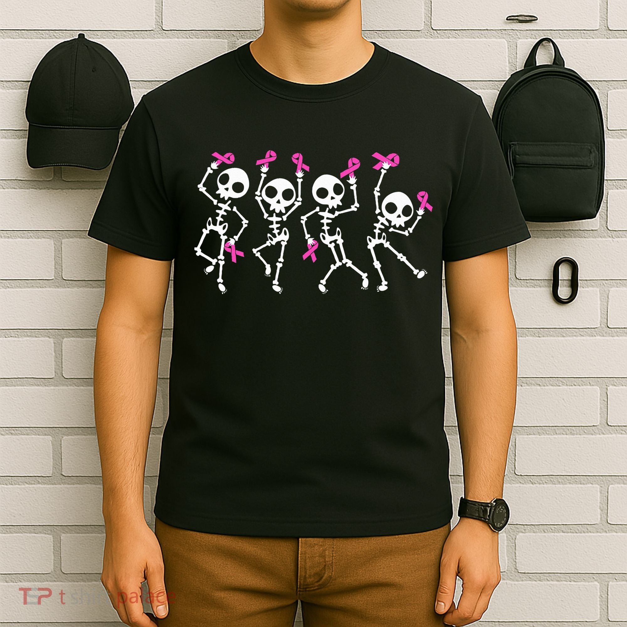 Ribbon Breast Cancer Awareness Skeleton T-Shirt