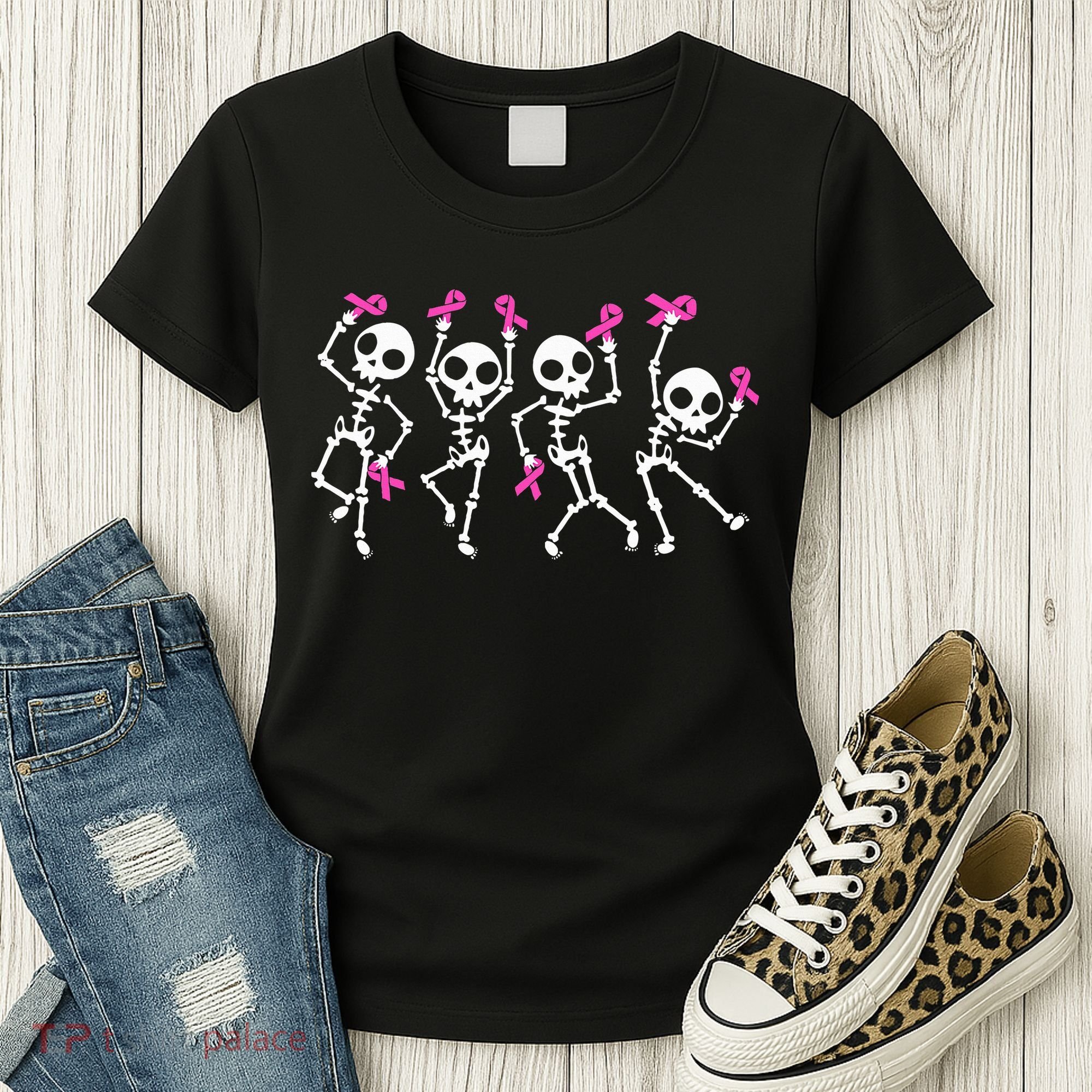 Ribbon Breast Cancer Awareness Skeleton Women's T-Shirt