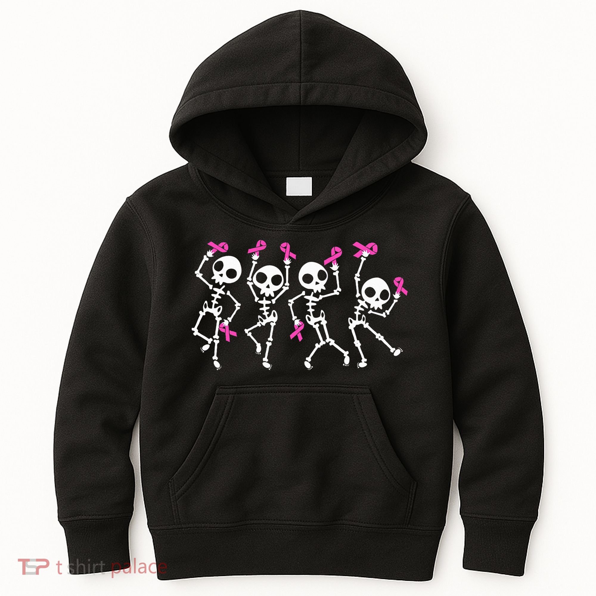 Ribbon Breast Cancer Awareness Skeleton Kids Hoodie