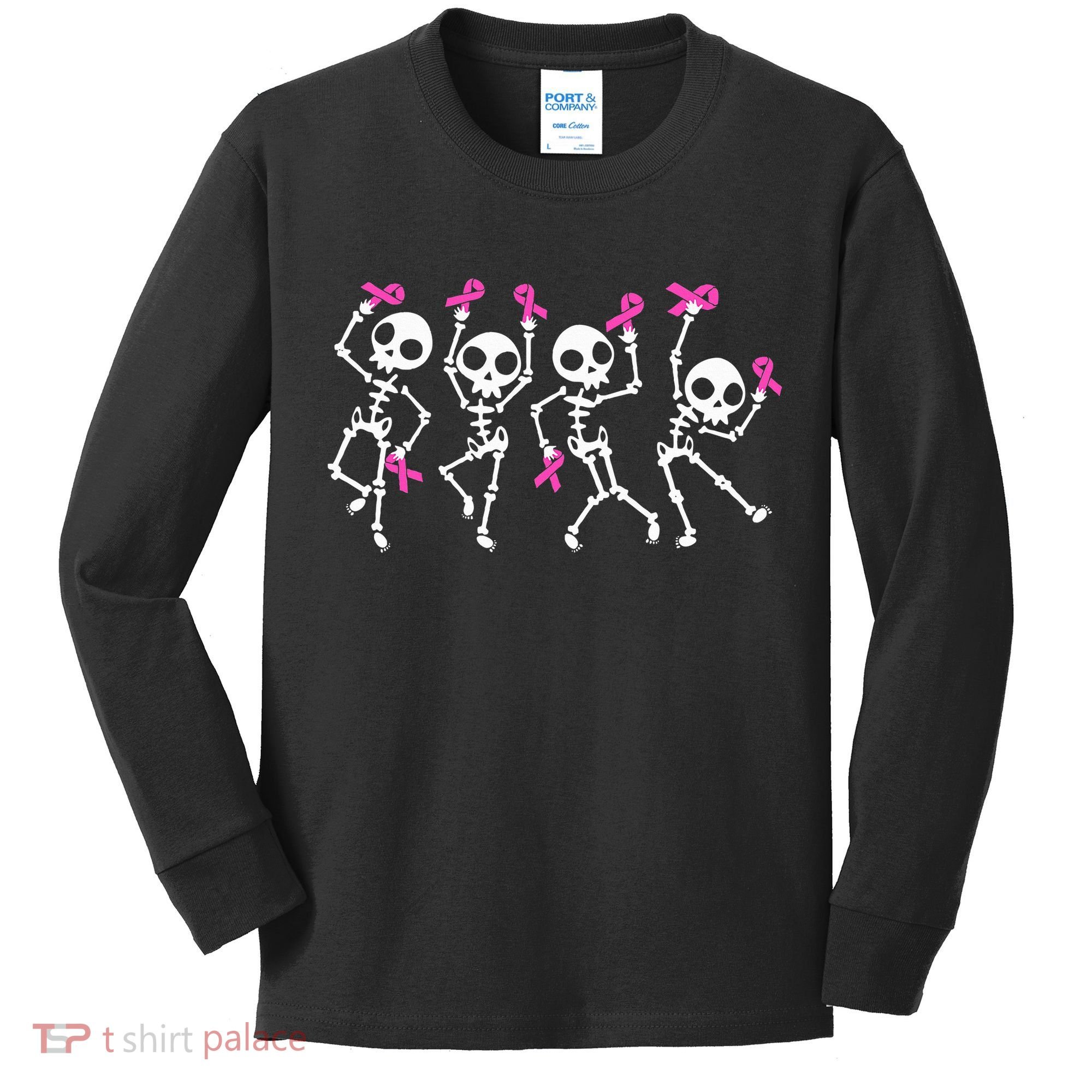 Ribbon Breast Cancer Awareness Skeleton Kids Long Sleeve Shirt
