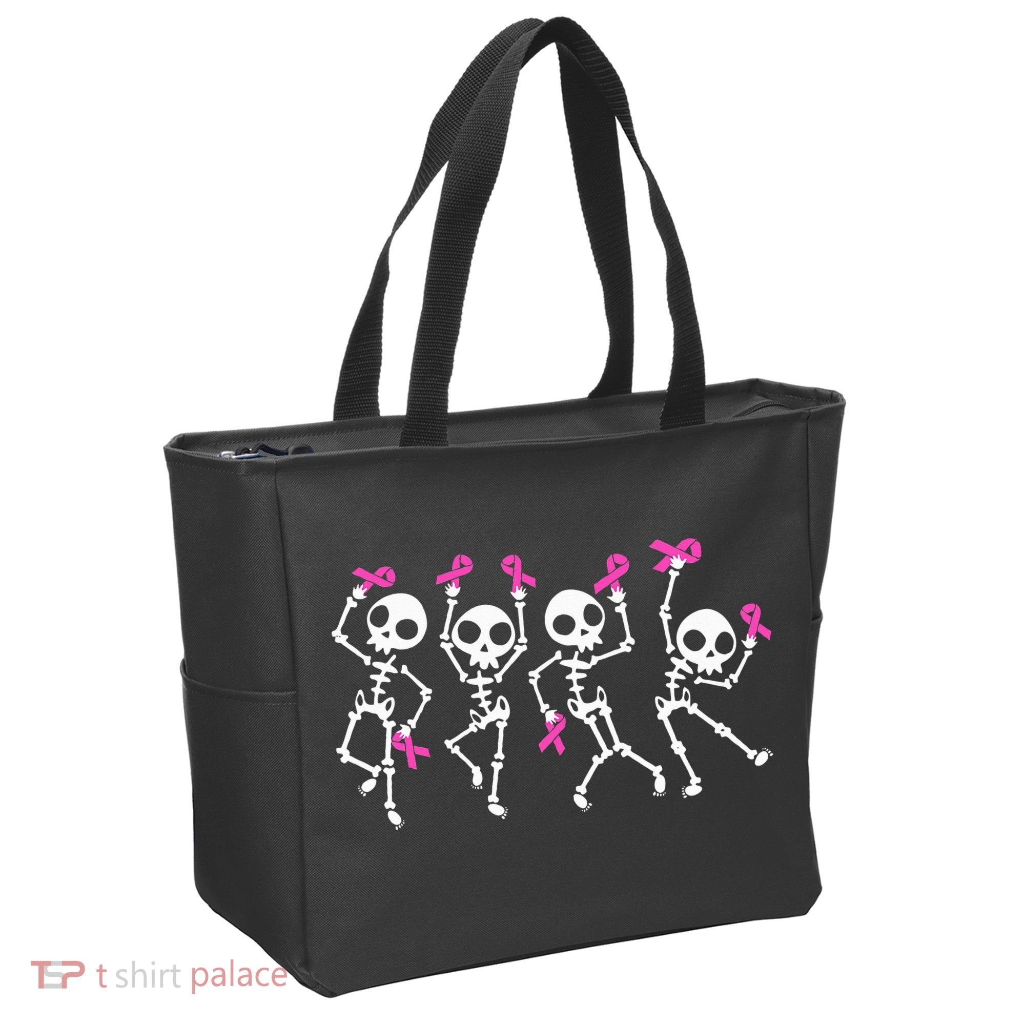 Ribbon Breast Cancer Awareness Skeleton Tote Bag
