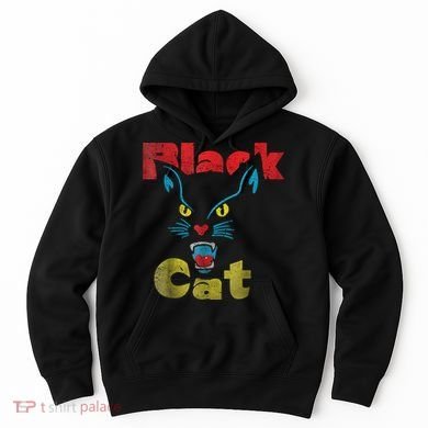 Retro Black Cat Retro Fireworks Vintage Halloween 70s Hoodie